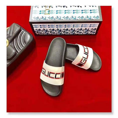 gucci stripe rubber slide sandal white|Gucci rubber platform slide sandals.